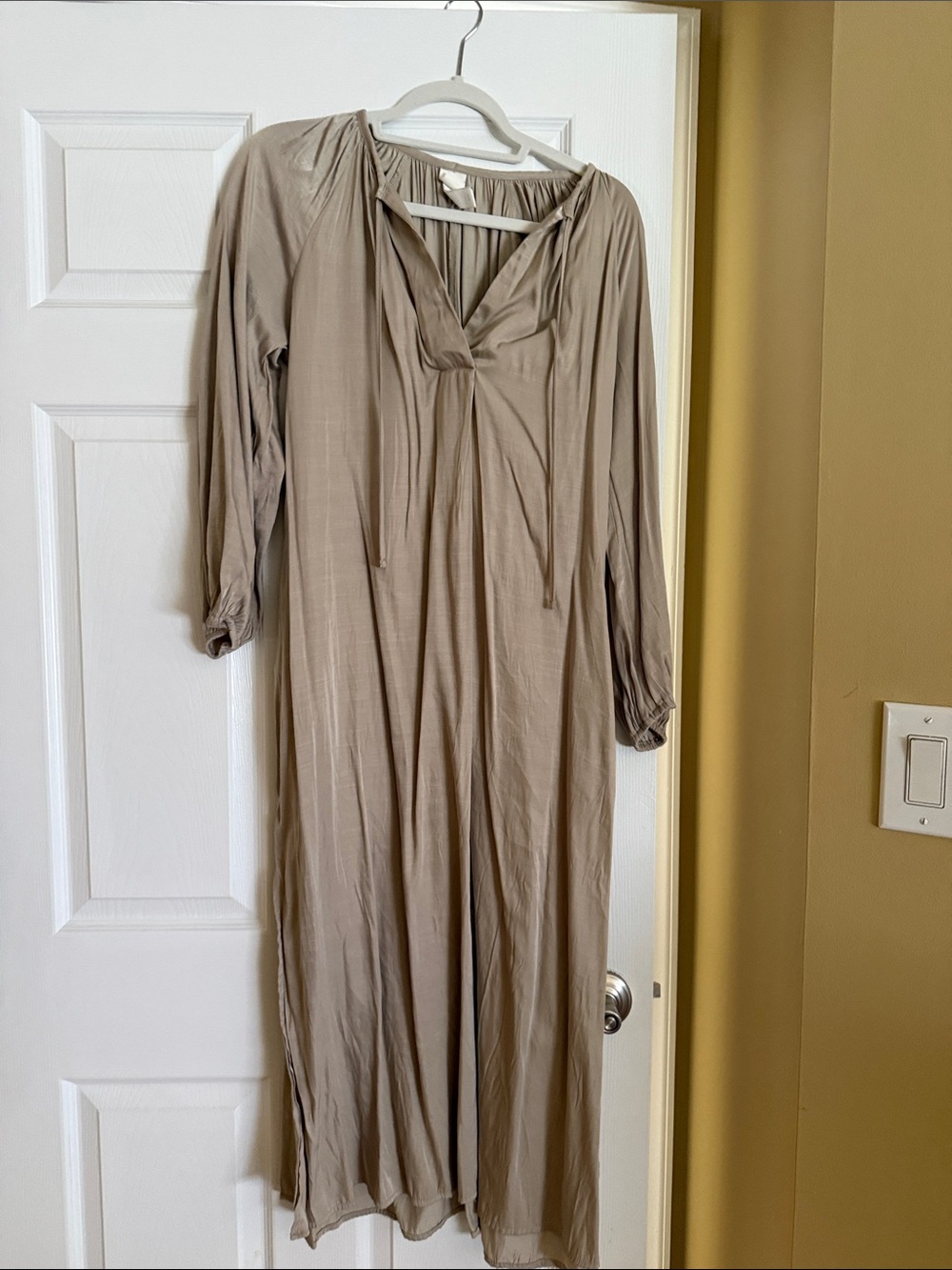H&M Taupe Maxi Dress with Tie Neck
